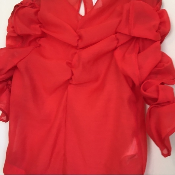 H&M Georgette Red Top V-neck Puff sleeves blouse - Picture 5 of 16